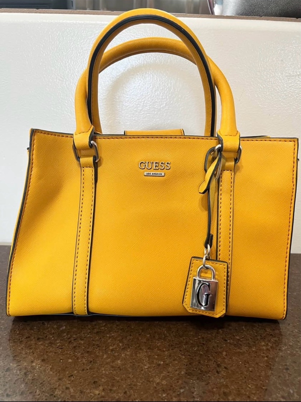 GUESS Yellow-mustard Structured Satchel Handbag